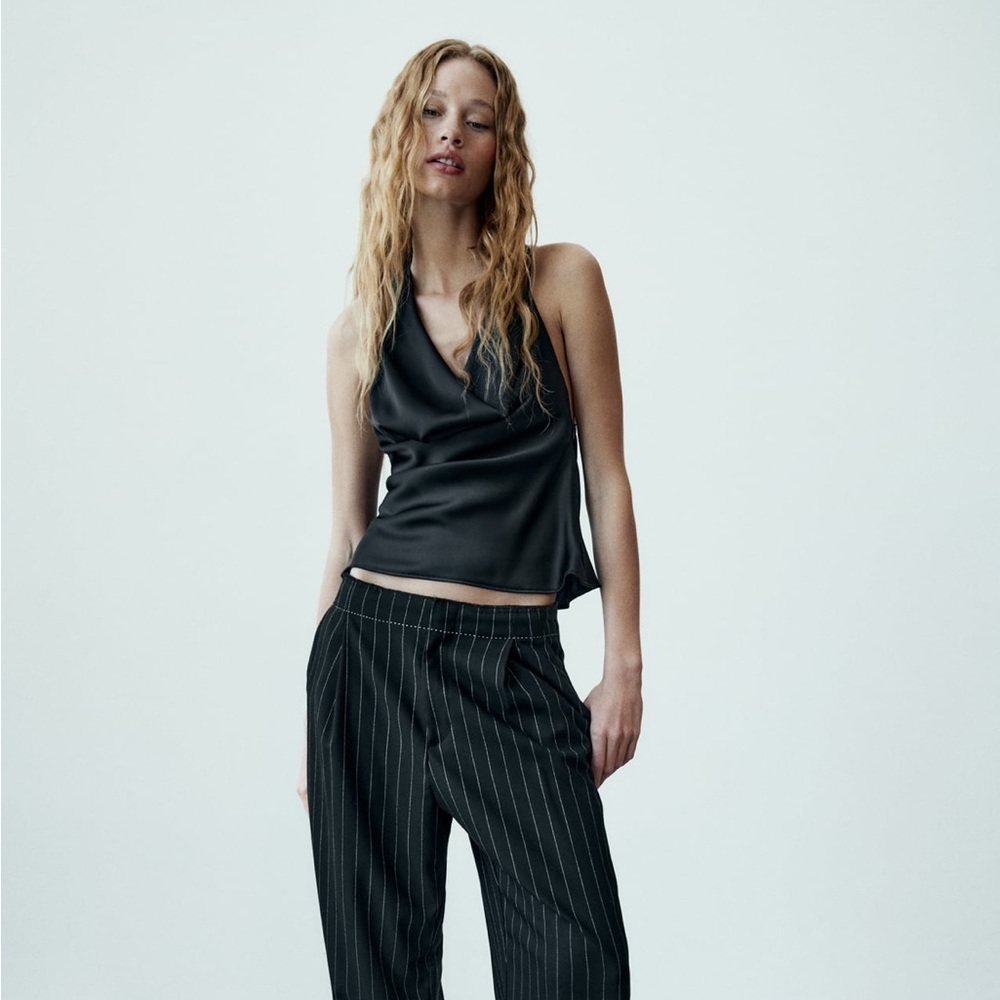 Zara black satin effect halter top
